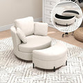 Mlmh &amp Kngwa Oversized Swivel Chair with Ottoman 40.4 inch Round Swivel Accent Chair and A Half Moon Ottoman with 3 Pillows Chenille Cozy Reading Chairs for Bedroom Living Room Beige