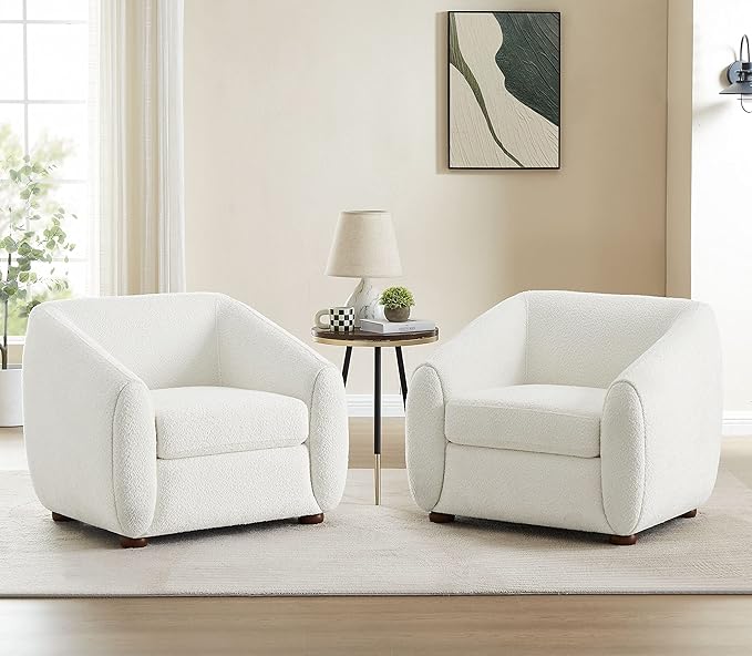 VANOMi Accent Chair for Living Room Oversize Armchairs with Thick Cushion Sherpa Living Room Chairs for Reading Bedroom Apartment Corner White