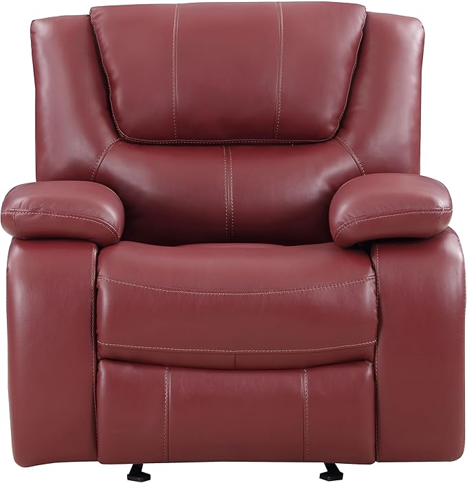 Coaster Home Furnishings - Camila - Leatherette Upholstered Glider Recliner Chair - Manual Recline Padded Armrests Plump Back Smooth Gliding Motion - Living Room - 38-Inch - Red - 610243