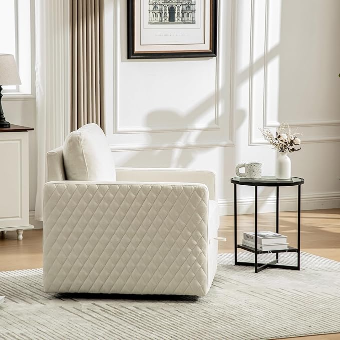 KEIKI Modern Upholstered Swivel Accent Armchair with Storage Square Club Chair for Living Room Seating