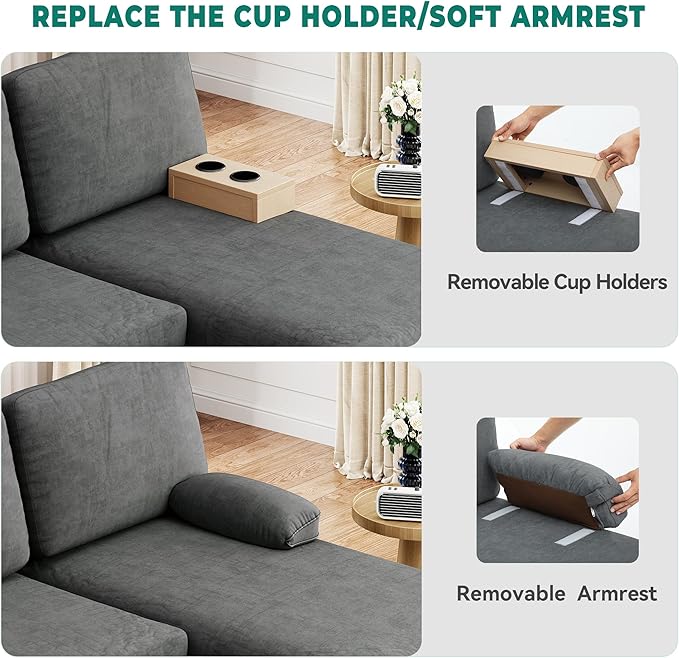 YITAHOME 109 U-Shaped Couch 4-Seat Cloud Sofa with Dual Chaise Lounges Storage Armrest Cup Holder &amp Thick Cushions for Living Room