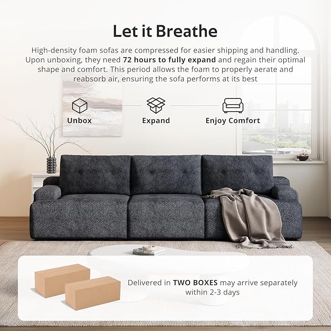 98 Chenille Sofa 3 Seater Couch for Living Room Modular Dark Grey Couch Comfy Oversized Loveseat sectional Cloud couches for Living RoomBoneless couches (Dark Gray)