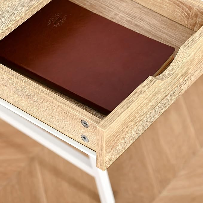 Home Office Desk Computer Desk for Small Spaces Writing Table with Drawer and Storage Shelves Natural