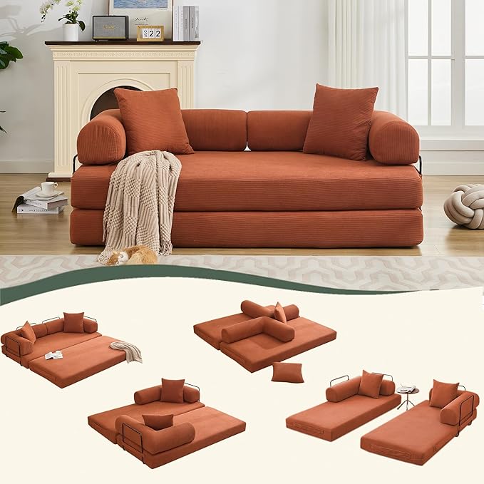 MYFUNSHOP Sleeper Sofa Bed4-in-1 Convertible Folding Boneless CouchFoldable Love Seat with Pillow Corduroy Floor Futon Couch for Living RoomBedroomLounge Studio