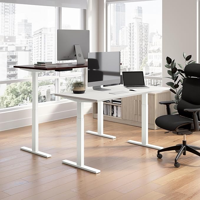 Bush Business Furniture 72-inch Height Adjustable L Shaped Standing Desk Electric Sit-Stand Corner Computer Table Ergonomic Office Move 60 Series Hansen Cherry with Black Base