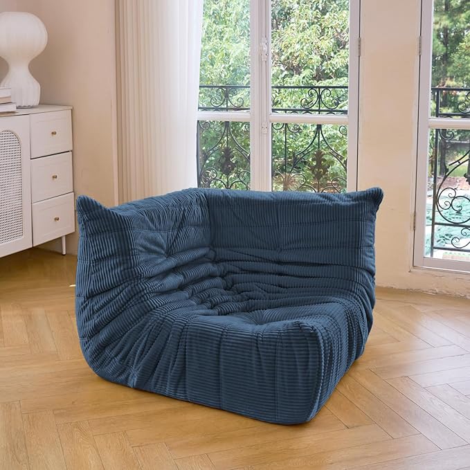 N&ampV Fireside Corner Chair Mid Century Armless Floor Sofa Soft Premium Corduroy Floor Lounge Chair Foam Sofa Accent Chair for Living Room Bedroom and Office (Prussian Blue)