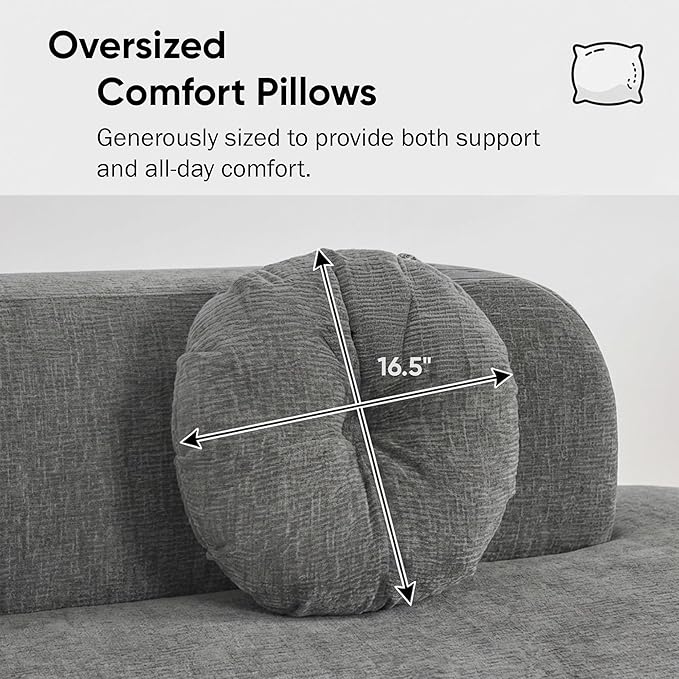 Mirod 122'' Extra Large Sectional Sofa Soft Fabric Upholstery Elegant Curved Design with Three Round Cushions Supportive Comfort Foam for Ultimate Relaxation (Beige@040)