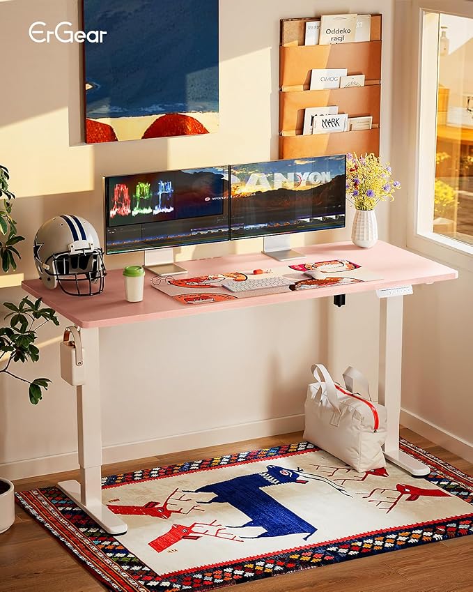 ErGear Height Adjustable Electric Standing Desk 55 x 28 Inches Sit Stand up Desk Memory Computer Home Office Desk Pink