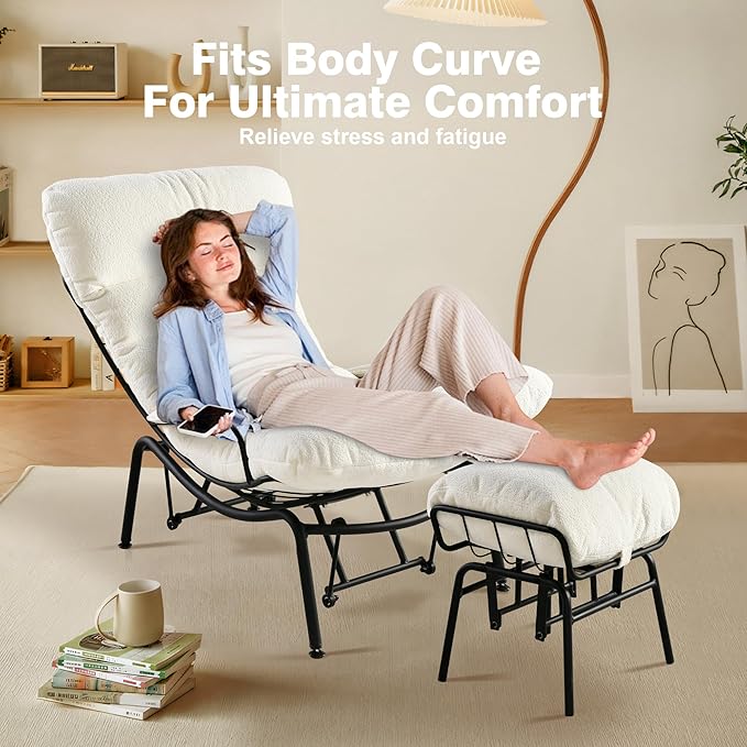ovios Rocking Chair with Ottoman Glider Recliner with Footrest Lazy Accent Armchair with Comfy Cushion for Living Room Bedroom Office Cloud Plush Velvet White