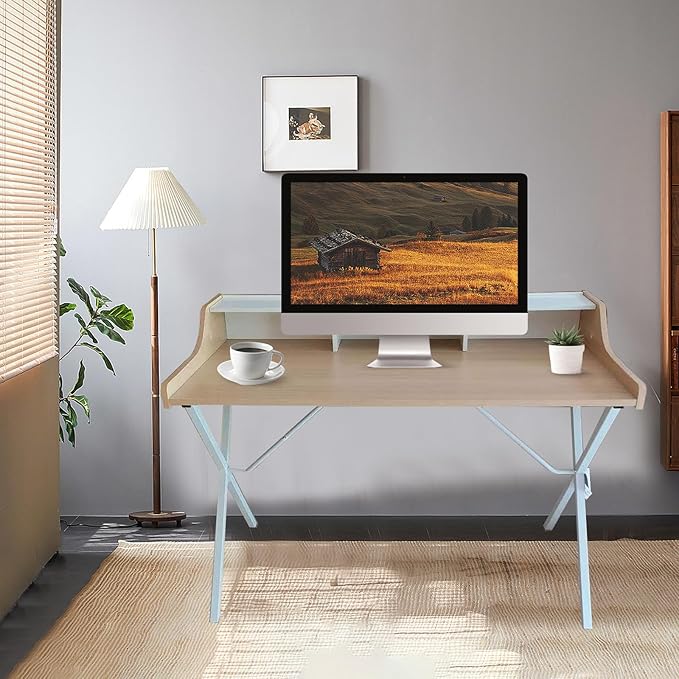 47.25 Inch Computer Desk for Bedroom Home Office Desk Office Tables Work Desk Writing Desk with Shelves Small Desks for Small Spaces Computer TableNature