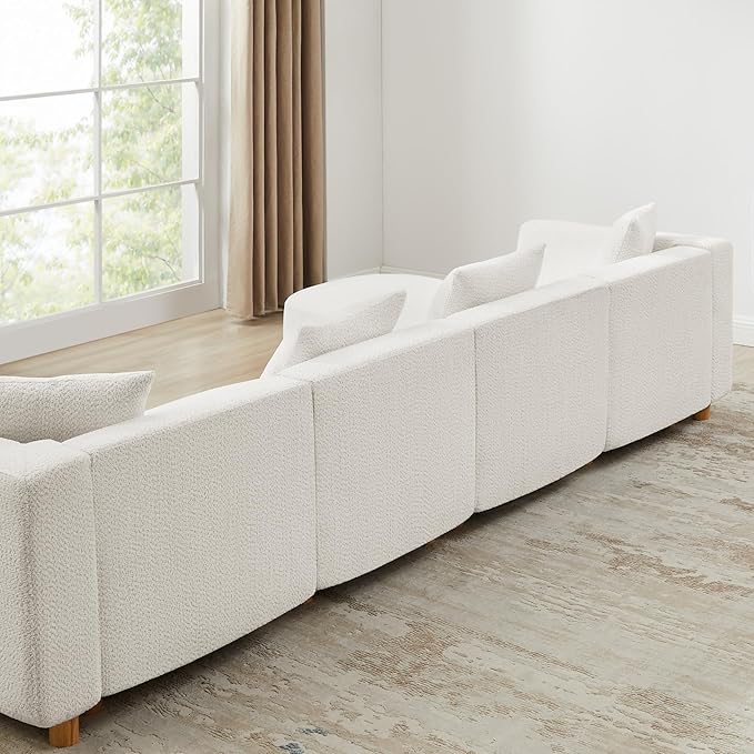 VANOMi 113 Sectional Sofa with 4 Pillows U-Shaped 4-Seater Comfy Boucle Cloud Couch Modern Double Chaises Lounge Sofas for Living Room Office Apartment (White-U)