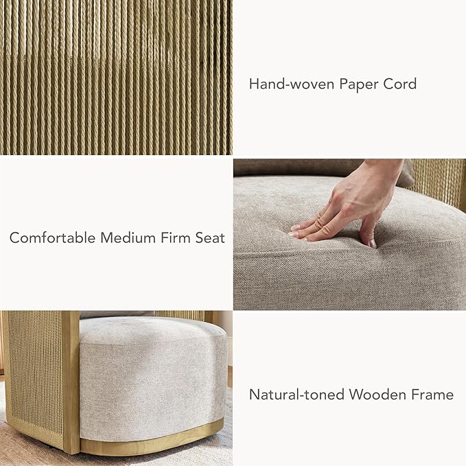 CHITA Braid Swivel Accent Chairs Modern Comfy FSC Certified Armchair with Paper Cord &amp Wood Frame for Living Room and Bedroom Fully Assembled - Mink