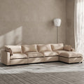 Modern Couch Modular Sectional Sofa 126 L-Shape Cloud Couch with Ottoman for Living Room Bedroom Reading Study Waitting Room Linen Fabric-Khaki