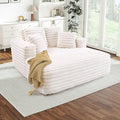 Chaise Lounge Chair Indoor Comfy Corduroy Plush Fluffy Foam Floor Compression Sofa Chair Leisure Reading Single Sleeper Chaise Chair for Living Room Bedroom Office Pillows Included (Beige)