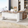 Tribesigns 63 Inch Executive Desk with File Cabinet L Shaped Office Desk with Drawers and Storage Shelves Business Furniture Set Workstation for Home Office White and Walnut