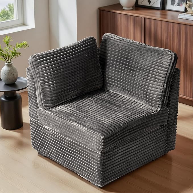 ovios 32.7 inches Armrest Seat Module for Modular Sectional Sofa Couch Loveseat Customizable DIY Combination L U V Shaped Plush Corduroy Sofas Couches for Living Room Grey