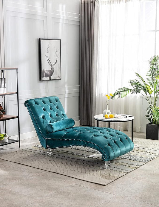 Leisure Velvet Concubine Sofa Accent Sofa Chaise Reclining Lounger Barrel Sofa with Acrylic Feet (Teal)