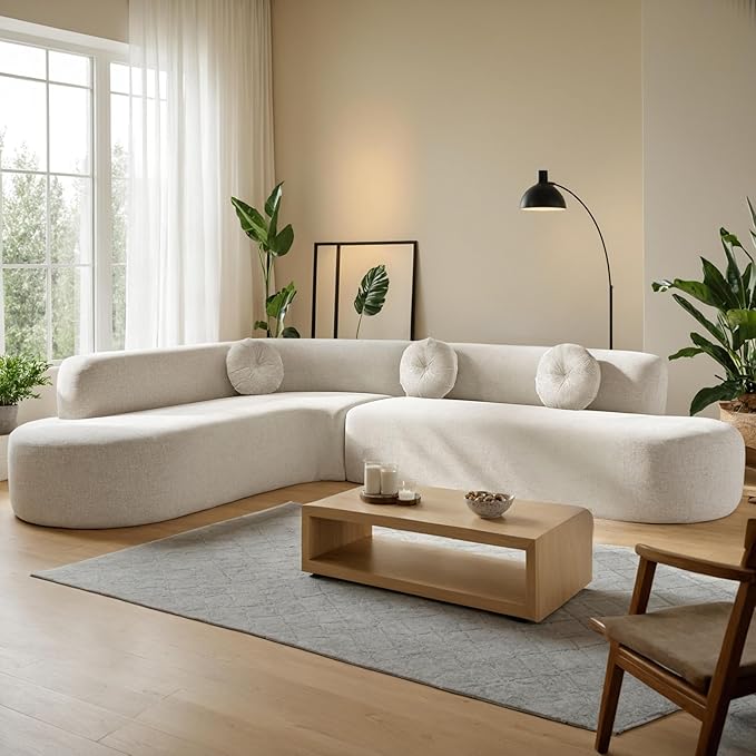 122 Oversize Curved Sectional Sofa with High-Density Cushions for Living Room Modular Corner Floor Sectional Couch with Chaise L-shape Upholstered Sofa for Apartment Office Studio No Assembly