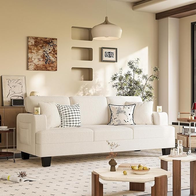 Homall Couches for Living Room 83 Couch with Soft Deep Seats Modern Sofa 3 Seater in Corduroy for Apartment Bedroom (Beige)