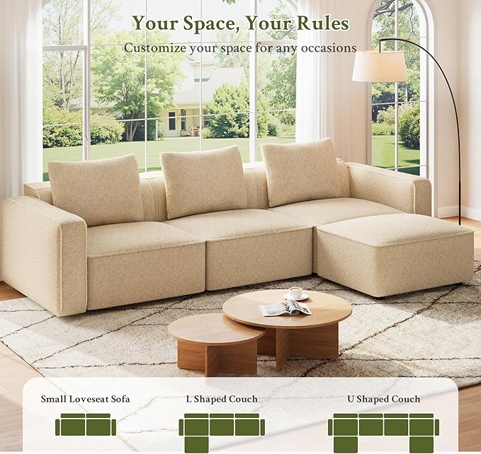103 Sectional Couch Locked-in Modular Sectional Sofa Wood Frame Couches for Living Room 22 Deep Seat L Shaped Couch with Ottoman Chenille Cloud Sofa Tool-Free Setup Sofas for Living Room