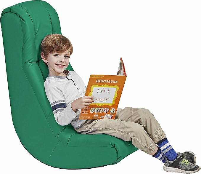 Factory Direct Partners Soft Tufted Floor Rocker - Cushioned Ground Chair for Kids Teens and Adults - Great for Reading Gaming Meditating TV - Green 10488-GN