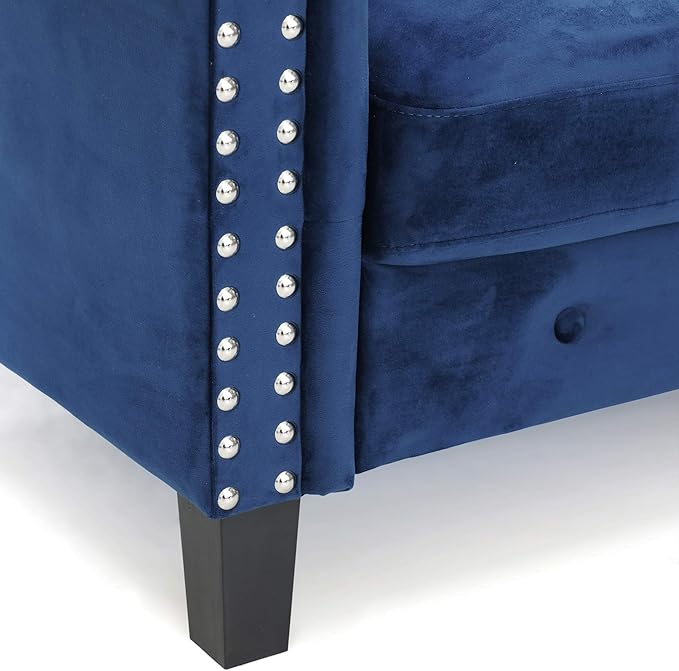 Furinno Bastia Vintage Modern Chesterfield Button Tufted Loveseat/Sofa Couch for Living Room Navy Velvet