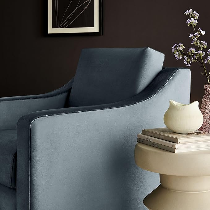 Modway Liora Performance Velvet Swivel Accent Chair in Cadet Blue Comfortable Stain-Resistant Velvet Armchair with Curved Armrests for Living Room Bedroom Reading Nook