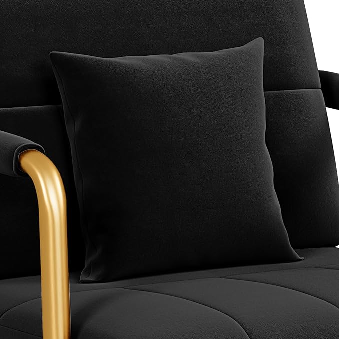Yaheetech 30 W Modern Sofa Small Sofa Luxurious Velvet Fabric Couch with Gold-Tone Metal Arms and Legs for Living Room Home Office Studio Black
