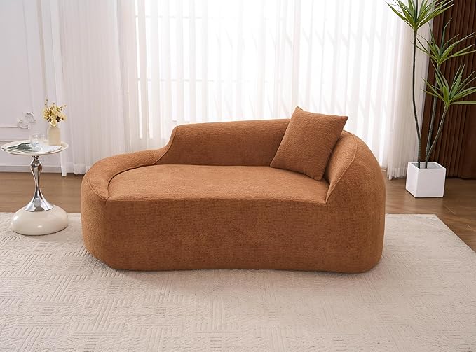 DEINPPA Modern Chaise Lounge with Pillow Chenille Comfy Cloud Couch for Living Room Bedroom Apartment No Assembly Needed-Orange | Lasting Support