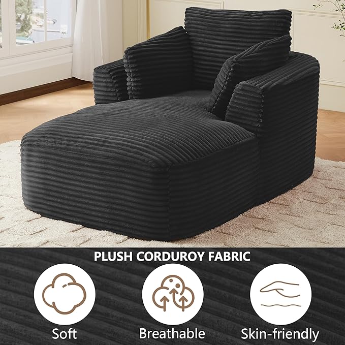 45.3W Boneless Chaise Lounge Sofa Chair Indoor Oversized Corduroy Reading Cloud Couch with Soft Pillows Comfy Single Seat Floor Sleeper Sofa Bed for Living Room Apartment Office Small Spaces