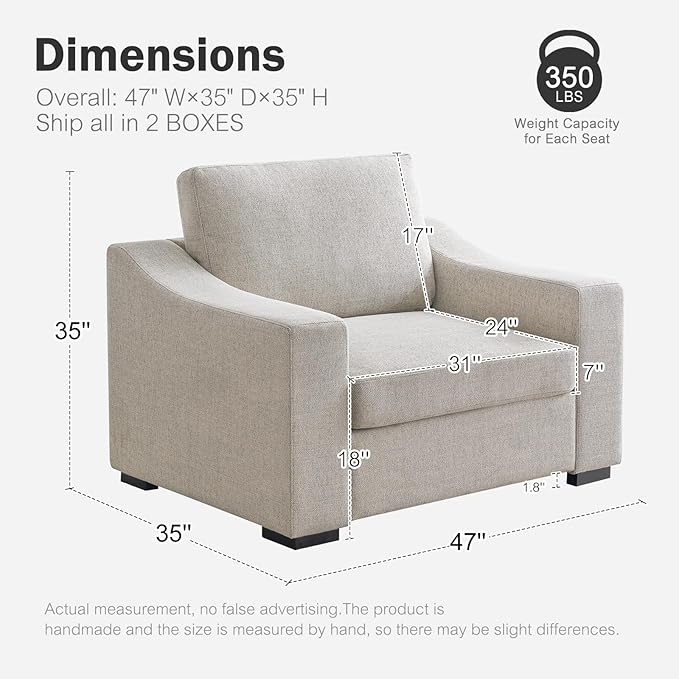 ABCASA 47 W Oversized Accent Chair Set of 2 Comfy Upholstered Sofa Chair with Large Seat and Wide Armrest Pet-Friendly Modern Lounge Armchair for Living Room/Apartment/Bedroom Soft Linen Oatmeal