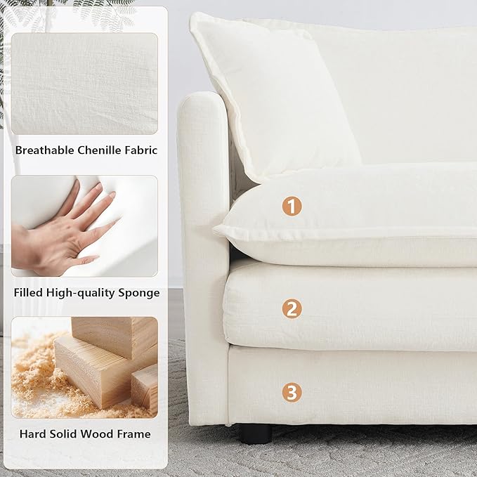 mikibama Luxury 2 Piece Sofa Set 2 Pieces of Loveseat Sofa Modern Chenille Comfy Cloud Couches Set for Living Room Office with 4 Armrest Pillows and 4 Toss Pillows Beige
