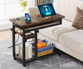 Tribesigns Small Portable Desk with Power Outlet Height Adjustable Sofa Couch Bedside Laptop Table with Wheels Mobile Standing Desk Rolling Computer Cart C Side Table with USB Ports