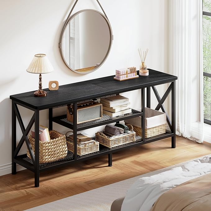 Gizoon TV Stand for 65 Inches TV 59.8'' Entertainment Center with Metal Frame TV Media Console Table with Open Storage Shelves for Living Room Bedroom Black