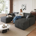 95 Cloud Sectional Couch with U-Shaped Chaise Corduroy Sectional Sofa with Ottoman Boneless Couch with Deep Seat for Living Room No Assembly Required (Dark Grey Left Facing Chaise)