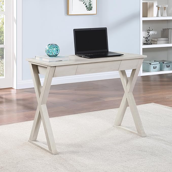 OSP Home Furnishings Marna Modern Writing Home Office Desk with Drawer Weathered White Finish