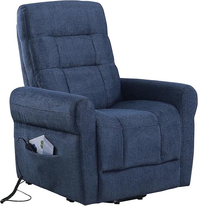 Power Lift Recliner Chair Electric Power Lift Recliner Chair for Elderly Single Seat Chenille Reclining Sofa with Side Pocket for Bedroom Living Room Office (Blue)
