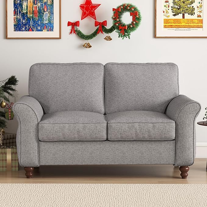 Bonzy Home 57 Loveseat Sofa 2 Seater Sofa for Living Room Upholstered Comfy Sofa Couch for Small Space Living Room Apartment Office Grey