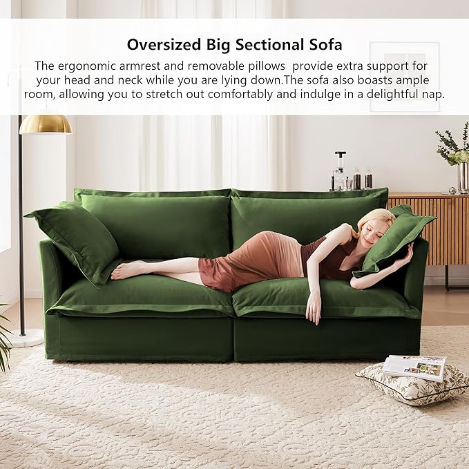 Aoowow Oversized Modular Sectional Sofa 83.4” Chenille Loveseat Sofa Comfy 2-Seat Sofa Couch Upholstered Deep Seat Couches with Big Toss Pillows for Living Room Apartment OfficeGreen-Chenille