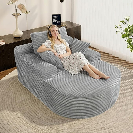 Luxury Oversized D-Shape Couch Corduroy Recliner Sofa Chair No Assembly Required 67 Zero Gravity Lounge Chair Deep Seat for Living Room Bedroom Includes 3 Pillows Gray