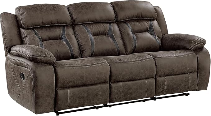 Homelegance Reclining Couch Polished Microfiber Manual Double Recliner Sofa Dark Brown