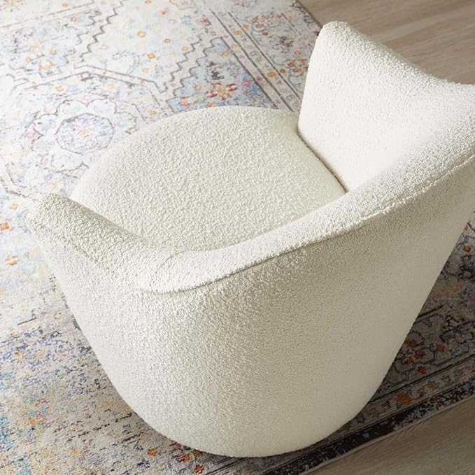 Modway Nora Boucle Upholstered Swivel Chair with White Finish EEI-5311-WHI