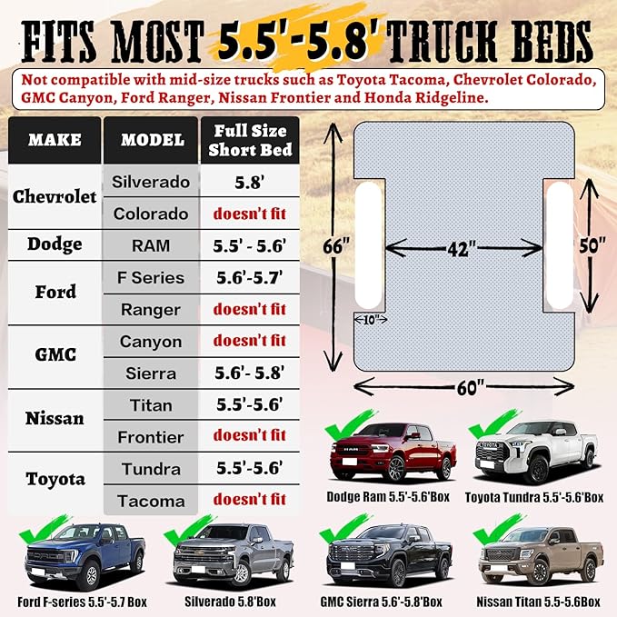 Umbrauto Inflatable Truck Bed Air Mattress for Full Size Short Truck Beds 5.5-5.8ft with Pump &amp Carry Bag. Perfect for Outdoor Adventures