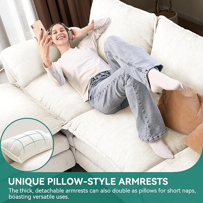DWVO 108 Modular Sectional Sofa Modern L Shaped Couch with Movable Ottoman Pillow-Armrest Velvet 4 Deep Seat Cloud Couch for Living Room Beige