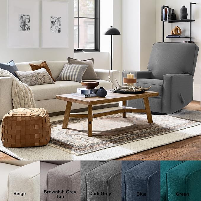 Harkawon Swivel Rocker Recliner Chair Glider Rocker Recliner Rocking Chair Nursery Fabric Chair with High Back Deep Seat for Living Room Bedroom (Dark Grey)