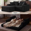 Modular Loveseat L Shaped SofaBoneless Cloud Couch with Ottoman (Black) | Freely Combination No Assemble Required Modular Design Breathable Fabric Convertible to Bed Futon Bed
