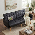 TYBOATLE Faux Leather Convertible 65'' Folding Futon Sofa Bed w/ 2 USB Loveseat for Small Space Apartment Dorm Living Room Office Black