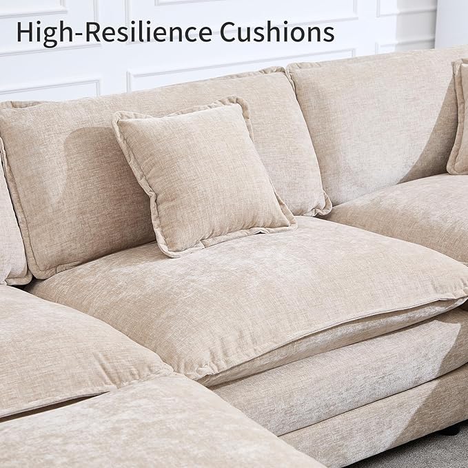 Oversized Modular Sectional Sofa Couch Large U Shaped Corner Couch with Ottoman Chenille Cloud Couches for Living Room Convertible 7 Seater Sectional Sofa for Office Spacious Space Camel
