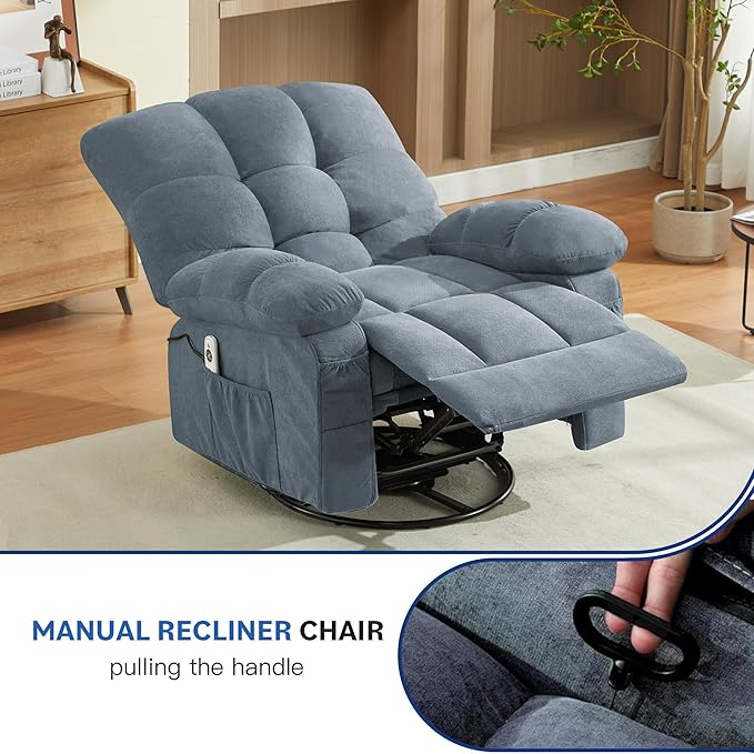 Oversized Recliner Chair with Massage and Lumbar Heating Swivel Rocker Recliner with Remote Control Single Sofa Chair for Adults Seniors Elderly at Living Room Bedroom Study Room
