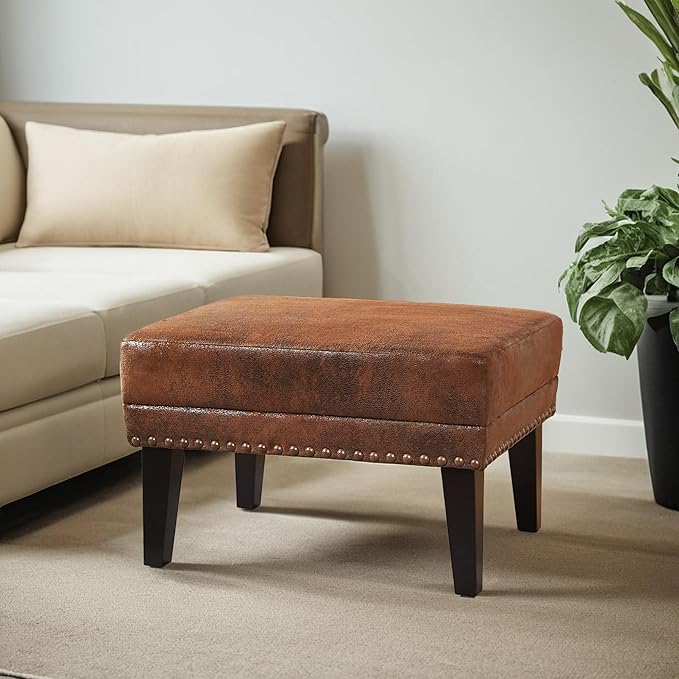 Mid-Century Modern Accent Chairs with Ottoman Footstool Set Wingback Club Chair with Footrest Set Nailhead Trim | Solid Wood | Vintage Distressed Including Chair and Ottoman